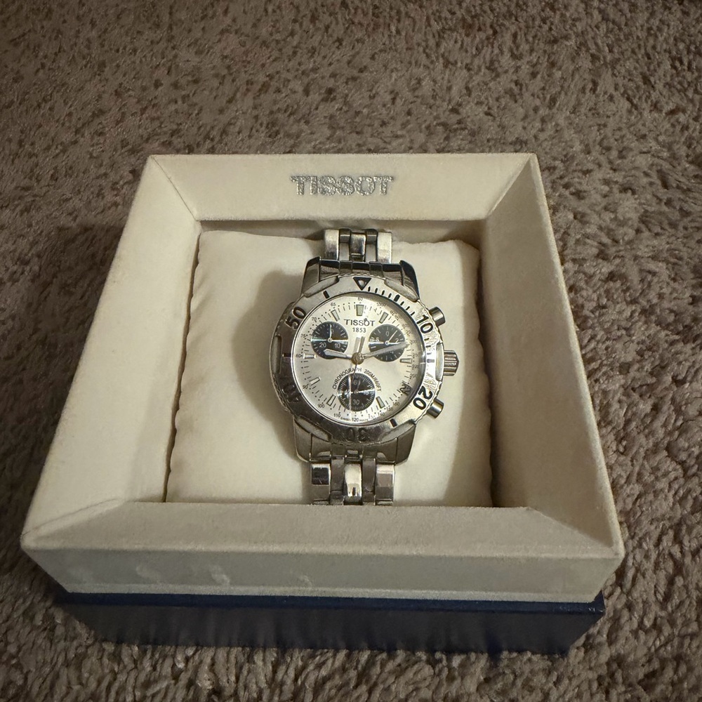Tissot Silver Watch with White Dial and Dark Blue Subdials​​ - Picture 3 of 8